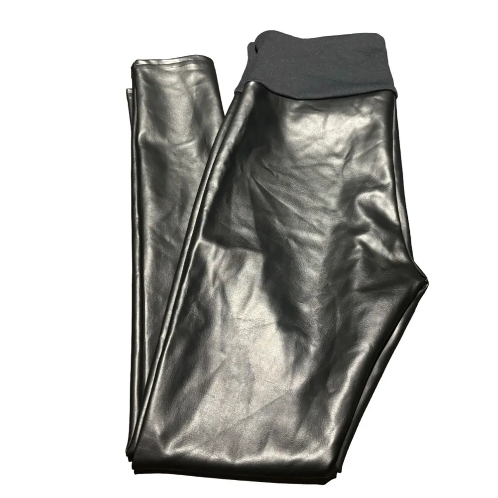 Assets by Spanx Womens All Over Faux Leather Leggings Size XL Black - Image 5