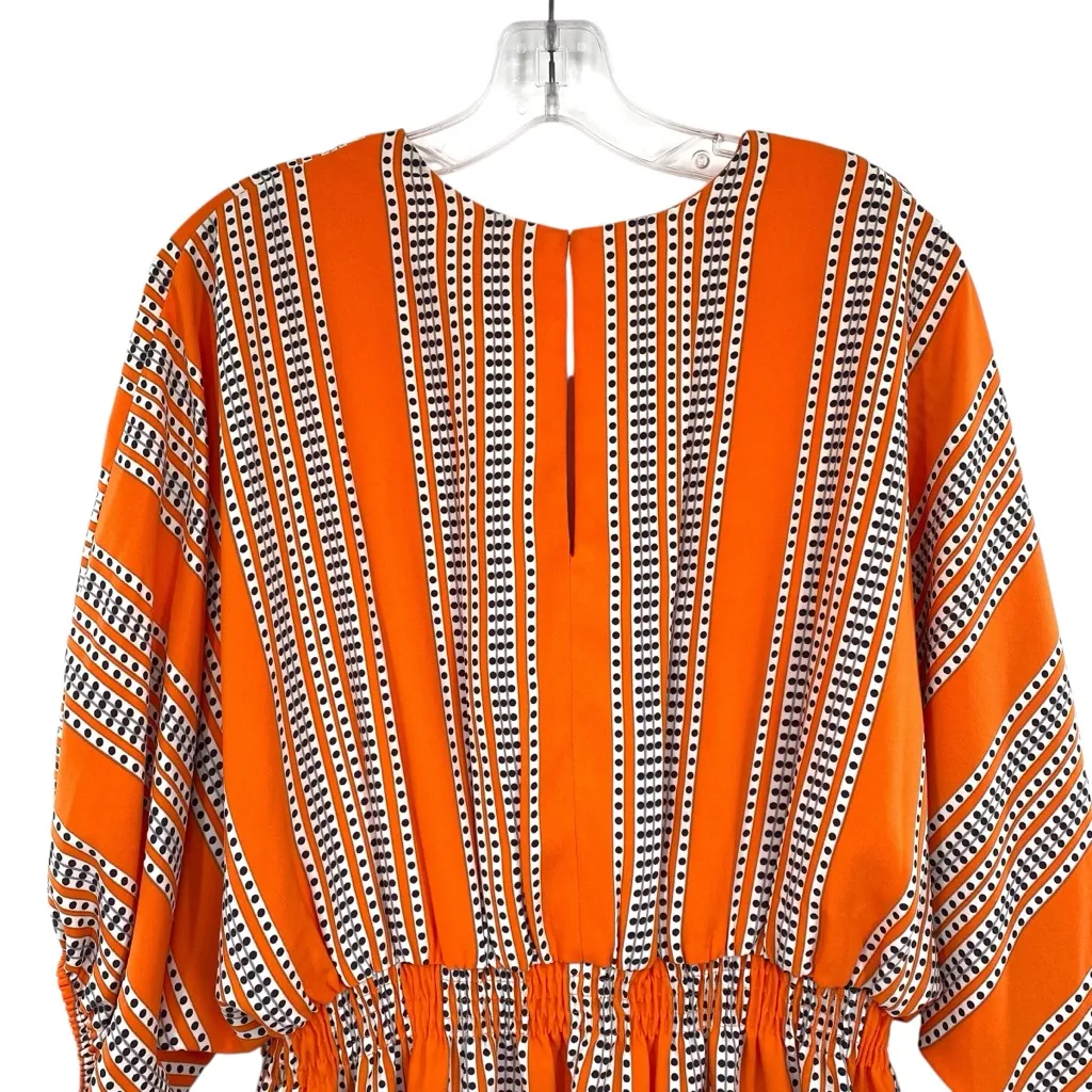 Taylor Stripe Print Orange Fit and Flare Dress Elbow Sleeve V - Image 9