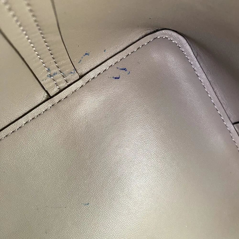 Tory Burch Block T Drawstring 100% Leather Tote Bucket Bag French Gray Handbag - Image 10