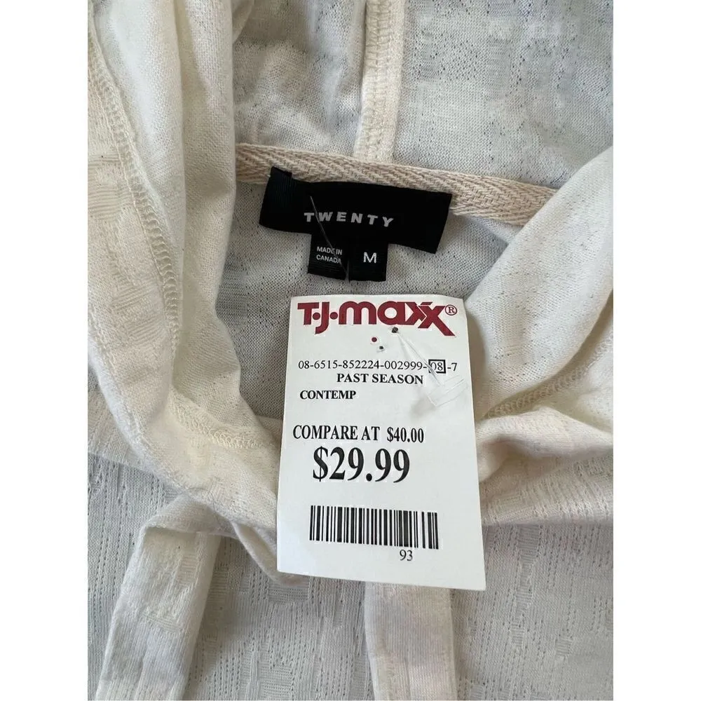 NWT! Twenty Off White Lightweight Textured Burnout Hoodie Medium - Image 5