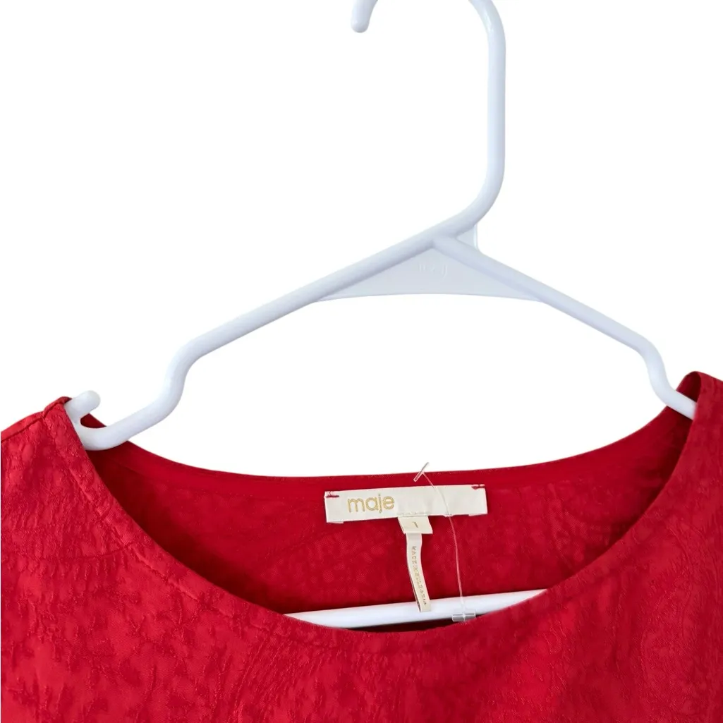 Maje Rahima Jacquard Ruffle Dress In Red - Image 8