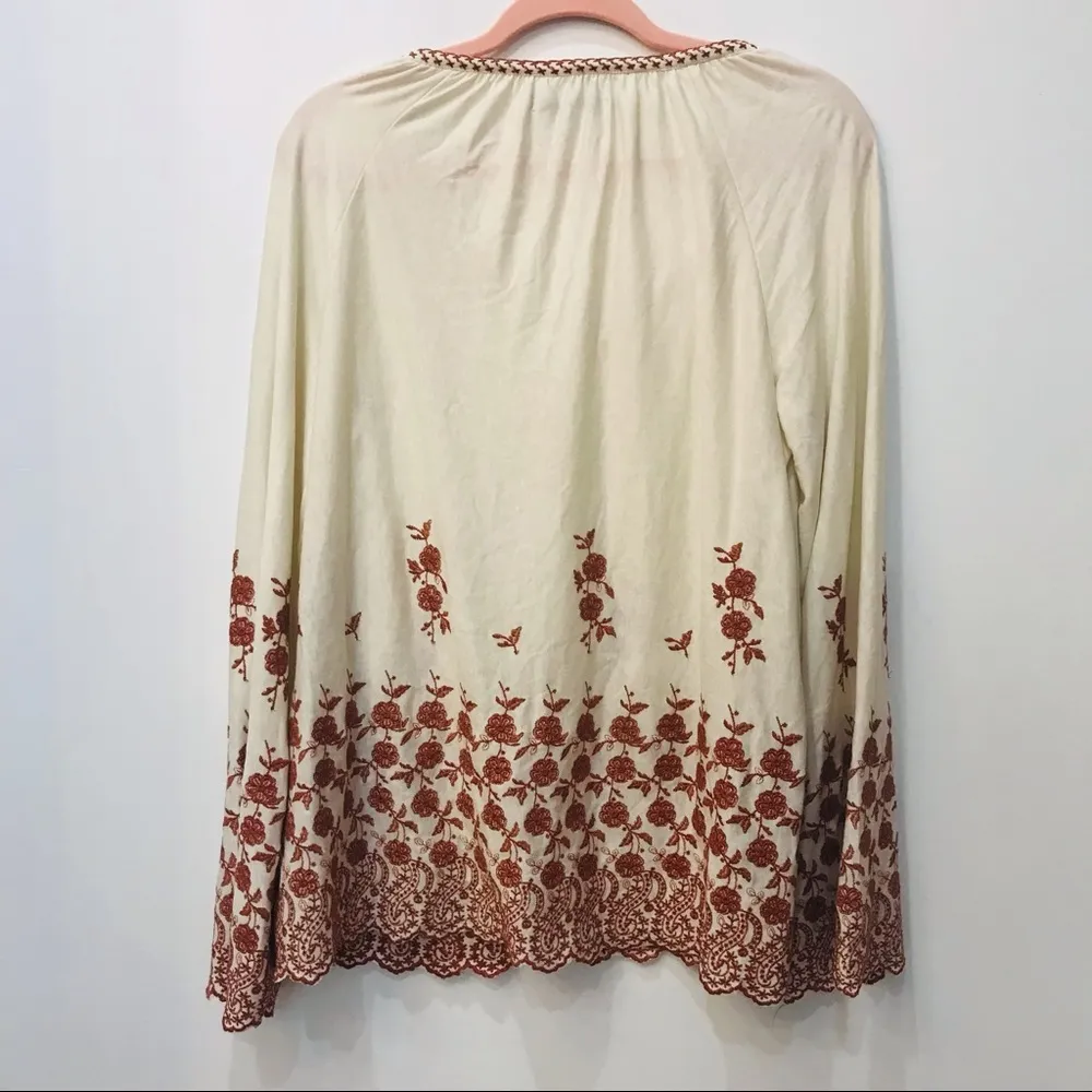 Fever Boho Cream Rust Embroidered Tassel Blouse sz Medium - Image 99