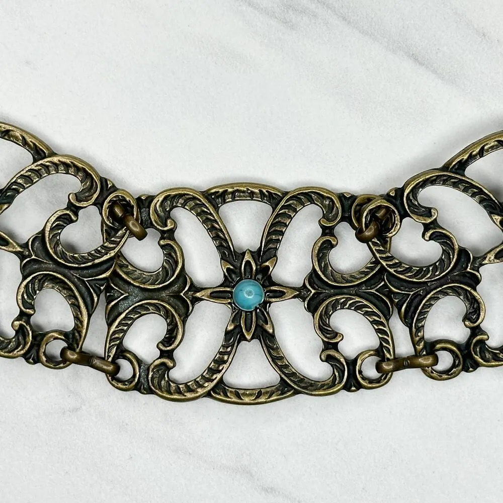 Y2K Chunky Blue Studded Flower Gold Chain Belt ✨ - Image 6