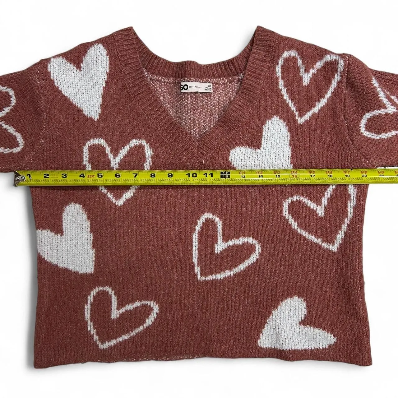 Brown Sweater with White Hearts Size XS - Image 4