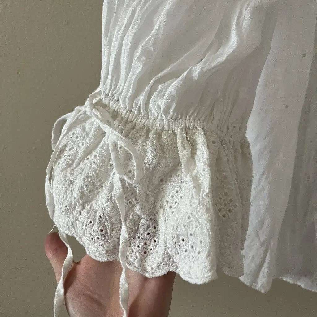 White Peasant Boho Pirate Milkmaid Tularose Swiss Dot Eyelet Renaissance Fairy S - Image 4