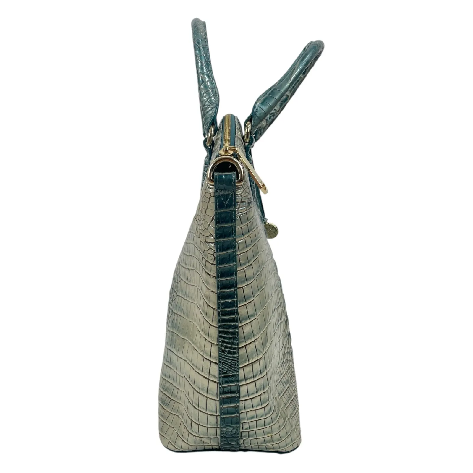 Brahmin Large Duxbury Satchel Bag Petrol Ombre Melbourne Green Leather Croc - Image 2