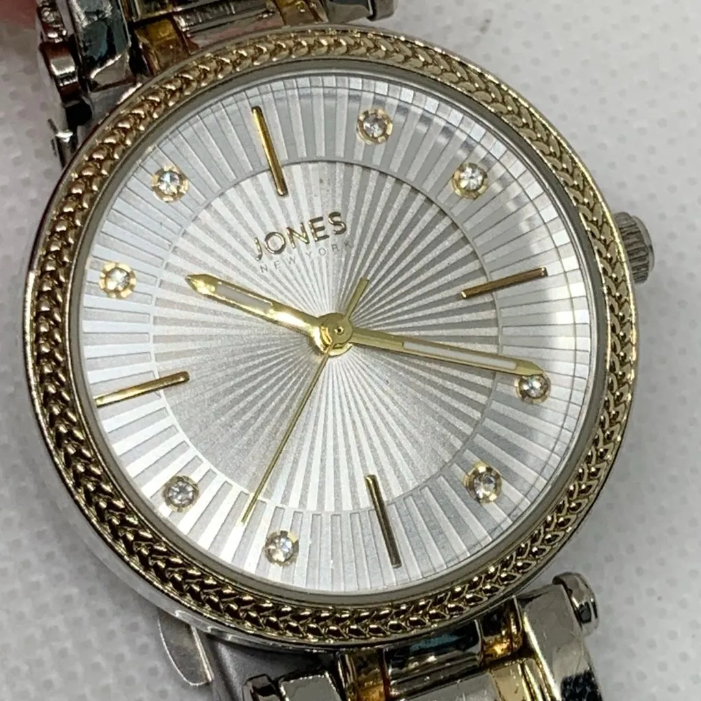 Jones New York silver gold tone women watch 32mm round quartz analog running - Image 3