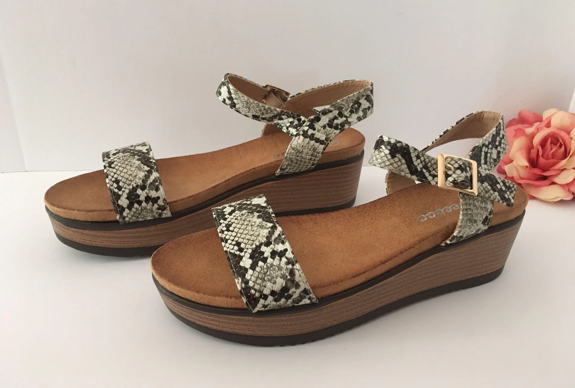 Snake Print Sandals, Size 7 1/2 Gray - Image 2