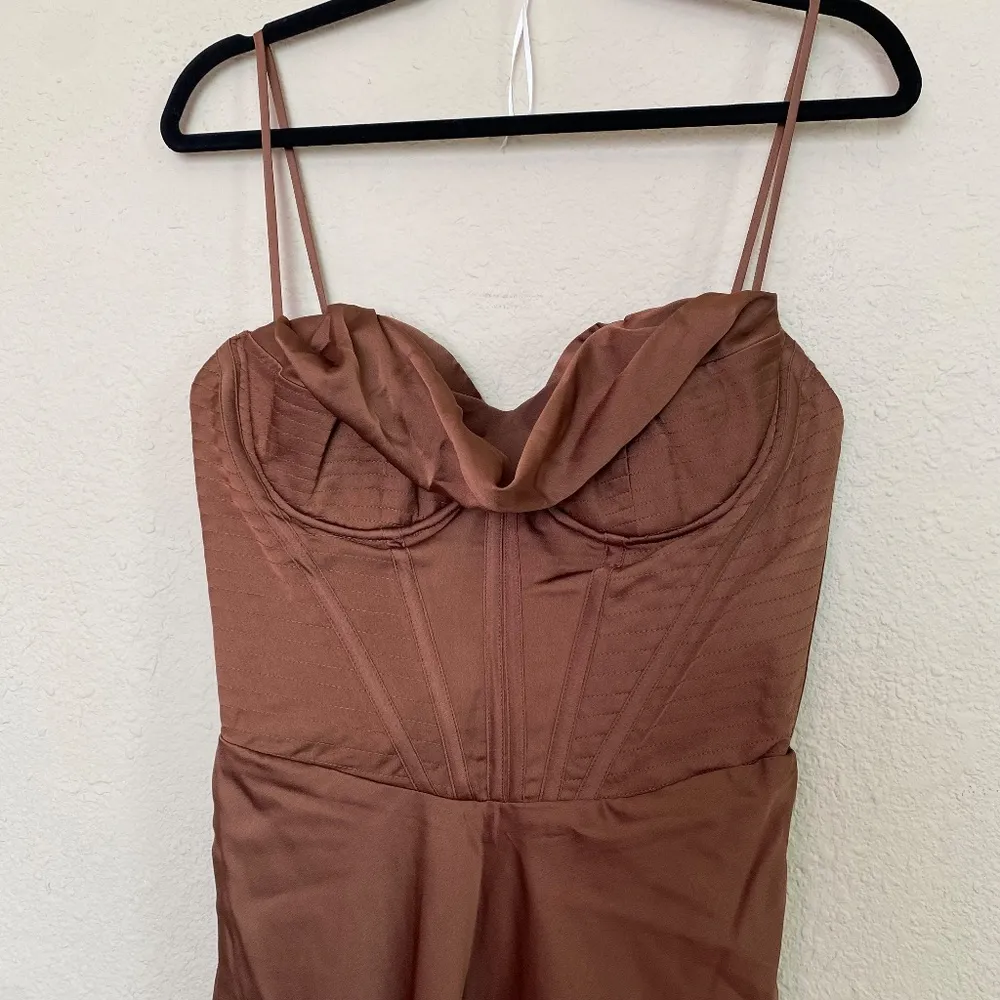 HOUSE OF CB S D-DD 'Myrna' Chocolate Satin Corset Slip Dress‎ NWOT - Image 7
