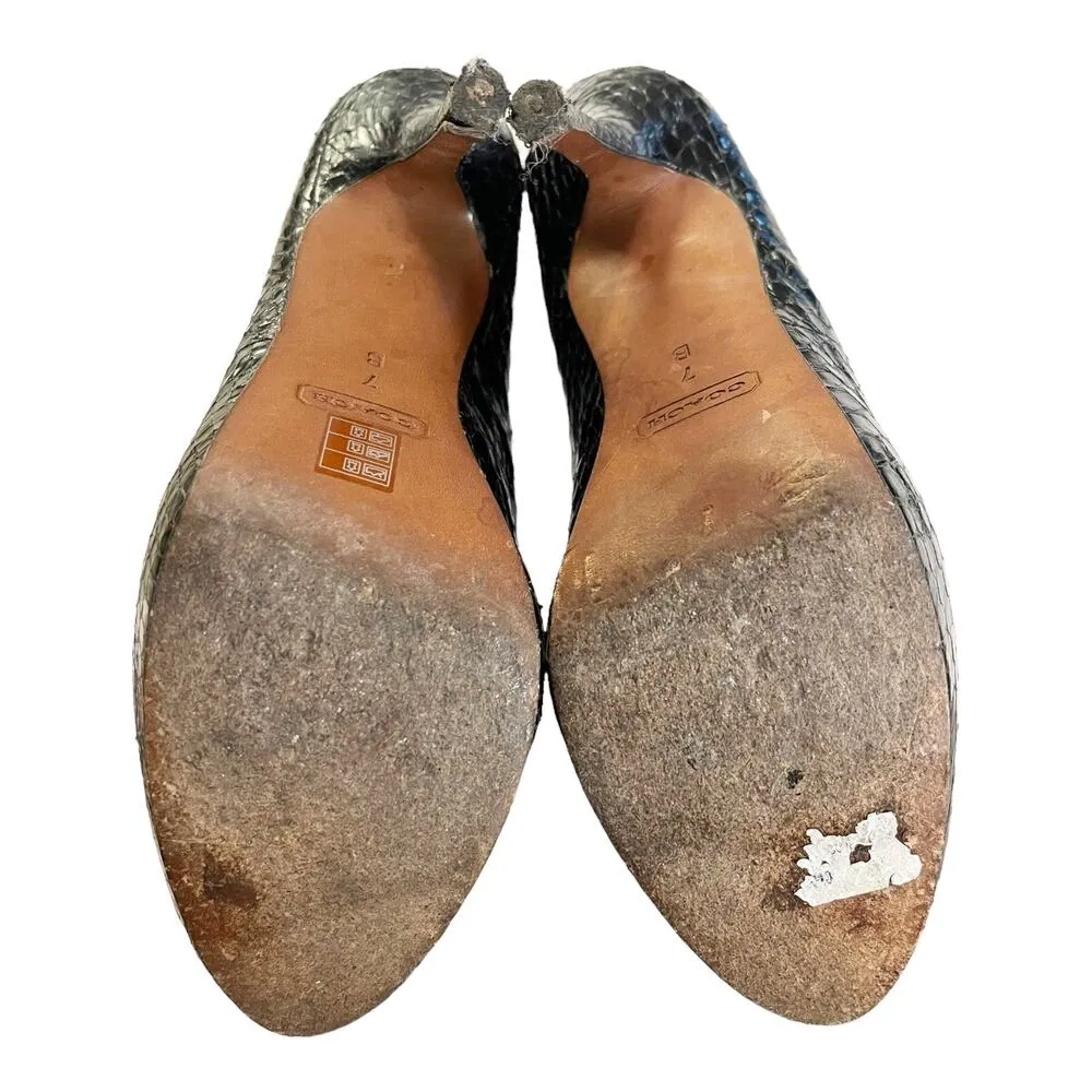 COACH Snake Embossed Pumps Leather Black Stiletto Heels Almond Toe Size 7 GUC - Image 10