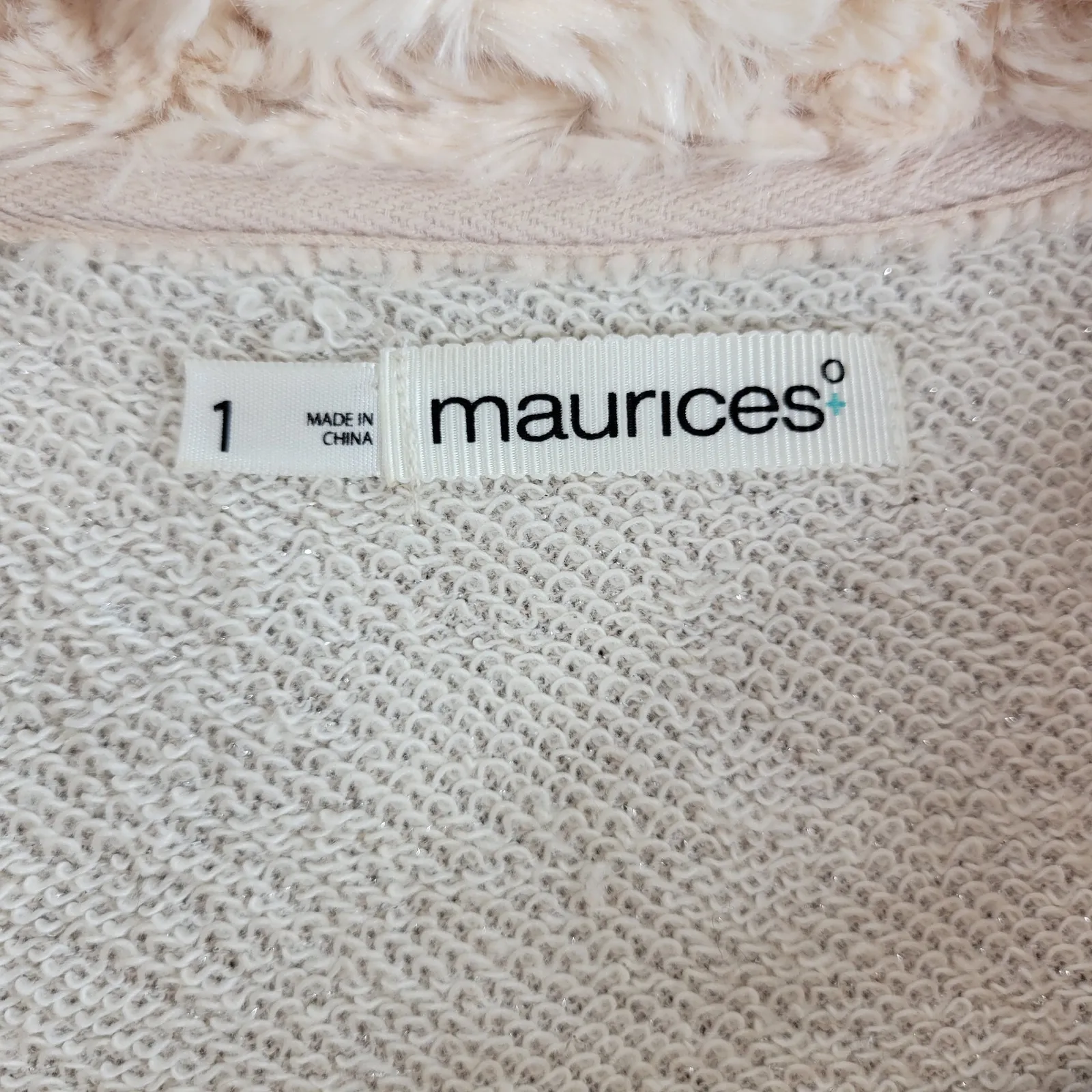 Maurices Sweatshirt Womens 1X Metallic Cream Faux Fur Cowl Neck Pullover Sweater - Image 2