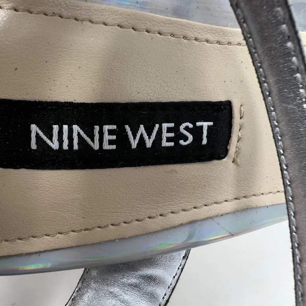 Nine West Zadie Formal Evening Silver Iridescent Ankle Strap Dress Heels 8.5M - Image 7