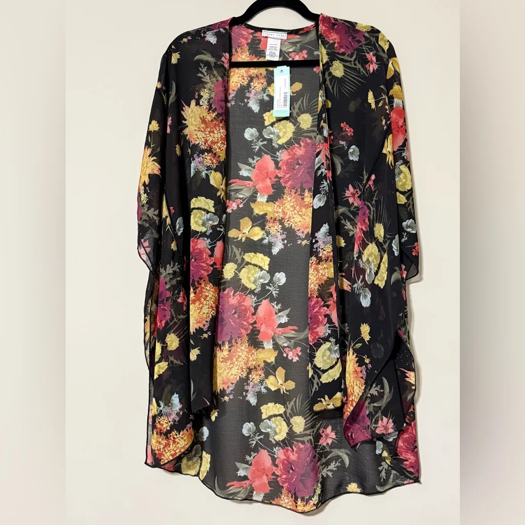 EMORY PARK women’s size large black Caley crochet floral detail kimono sheer NWT - Image 9