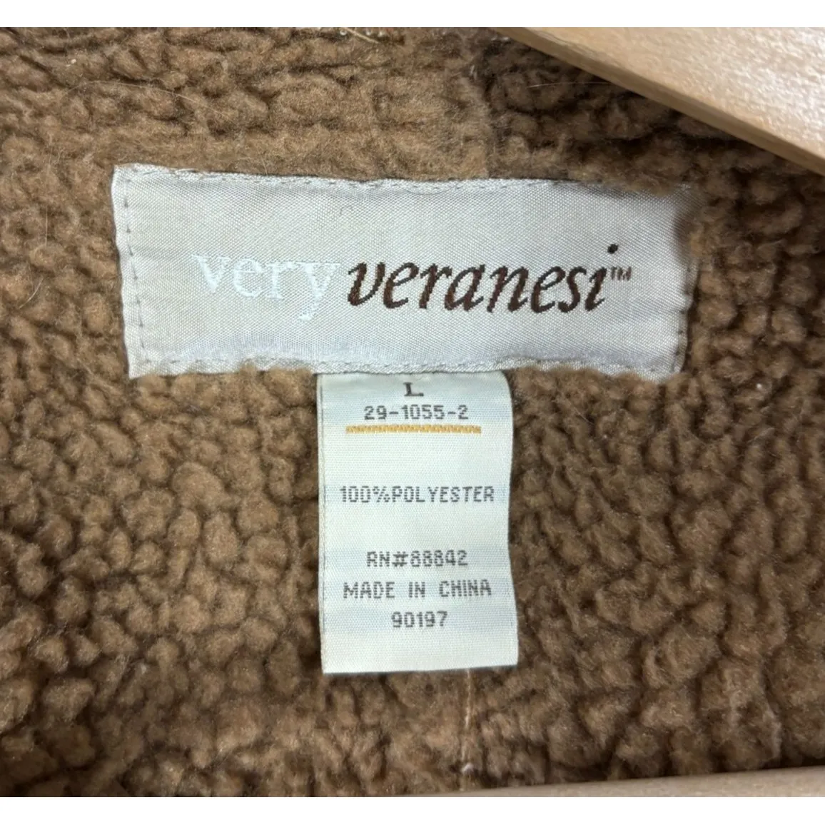 Vtg Very Veranesi Womens Faux Suede Shearling Coat Hooded Camel Midi 90s Sz L Brown Size L - Image 7