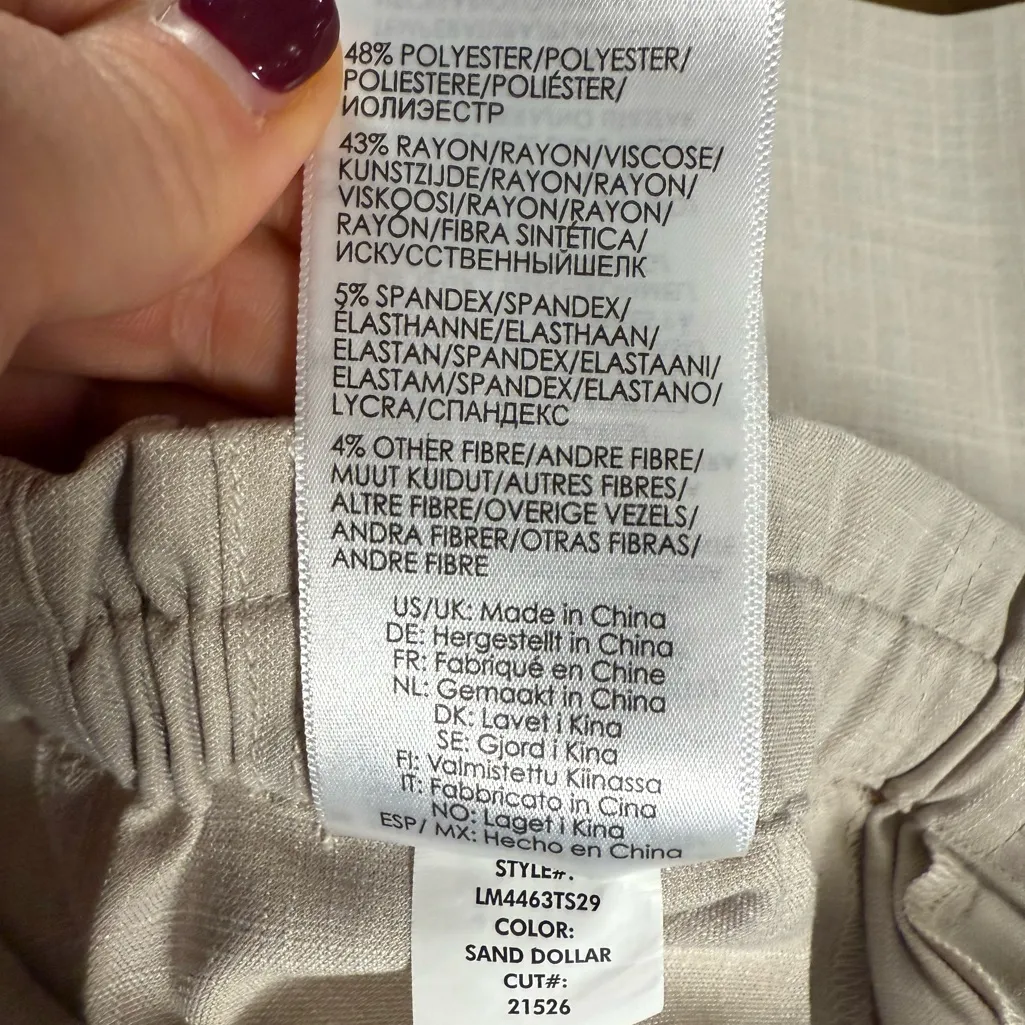 LIVERPOOL LOS ANGELES Pull-On Tie Waist Wide Leg Ankle Sand Dollar Size M - Image 9