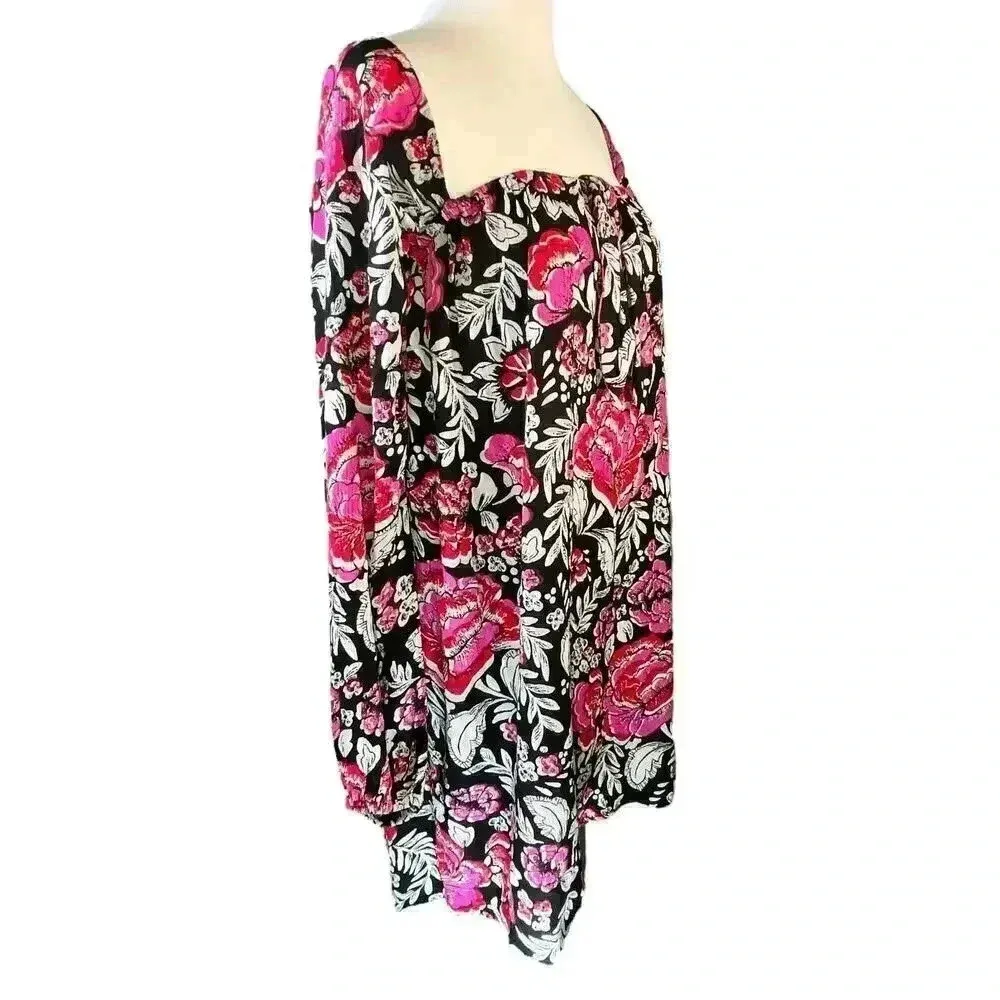 Billabong Spring Warrior Black‎ Floral Print Long Sleeve Shift Dress Medium - Image 5