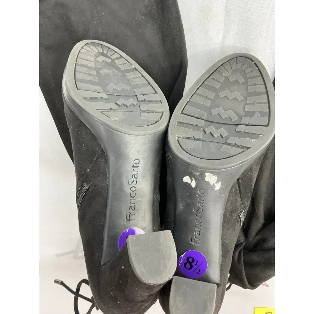 Womans Franco Sarto Ivorie Pull On Knee High Boots 8.5 M 1/4 Zip Black Heel - Image 5