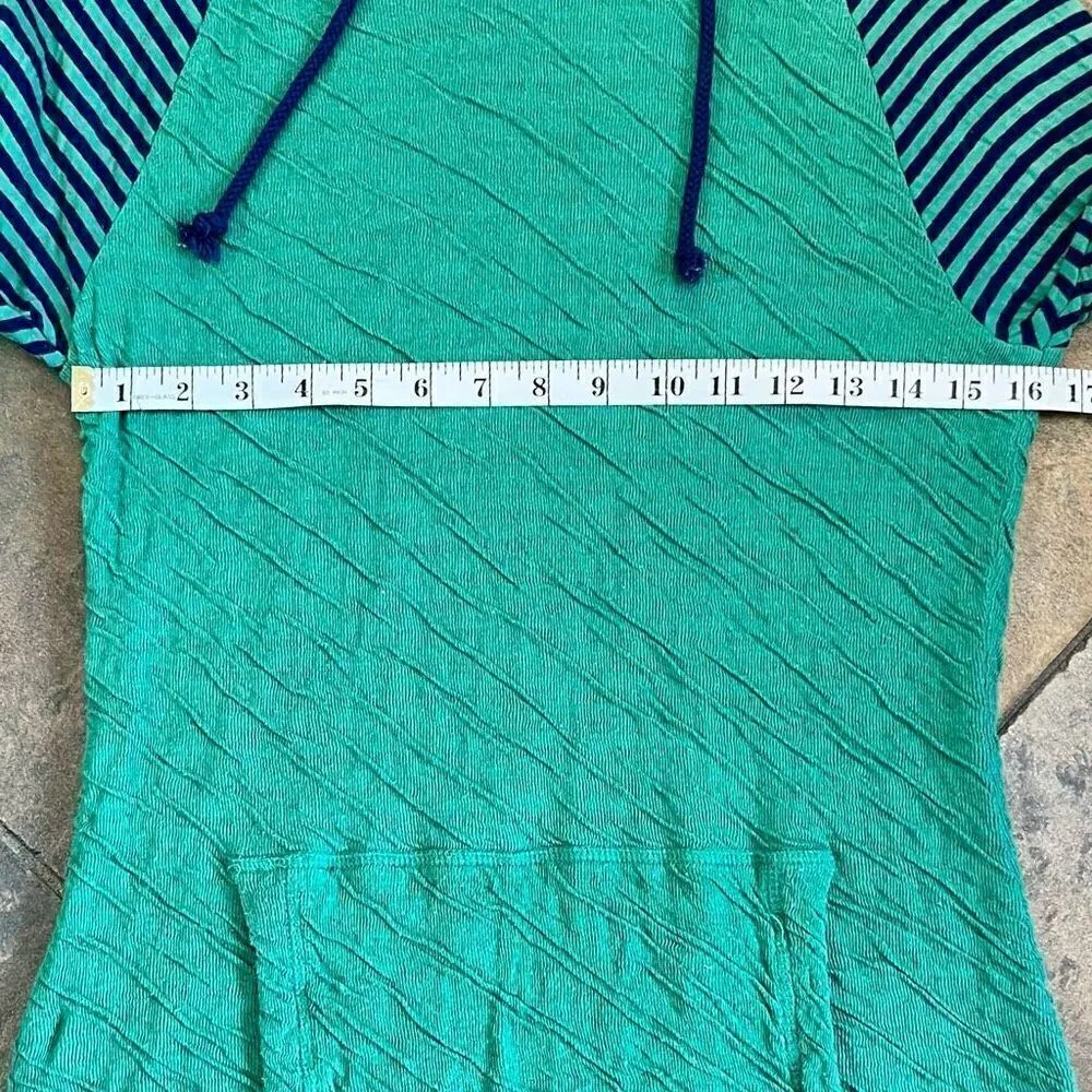 Evy’s Tree Pullover Hoodie Striped Sleeves Pocket Pouch Medium Green - Image 8