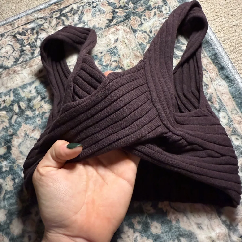 Urban Outfitters Dark Brown Ribbed Crop Top - Image 2