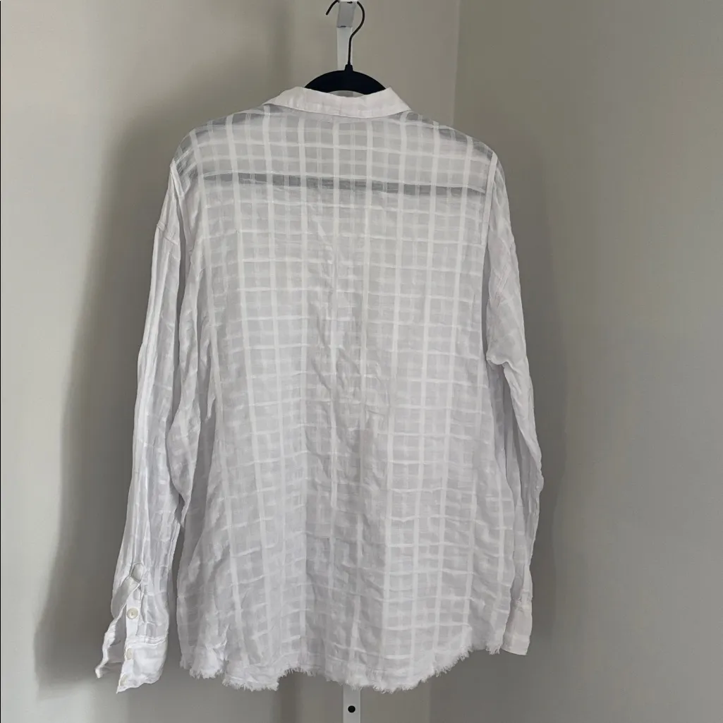 NWT Free People Loveland Women’s White Button-Up Long Sleeve Windowpane Plaid Size L - Image 4