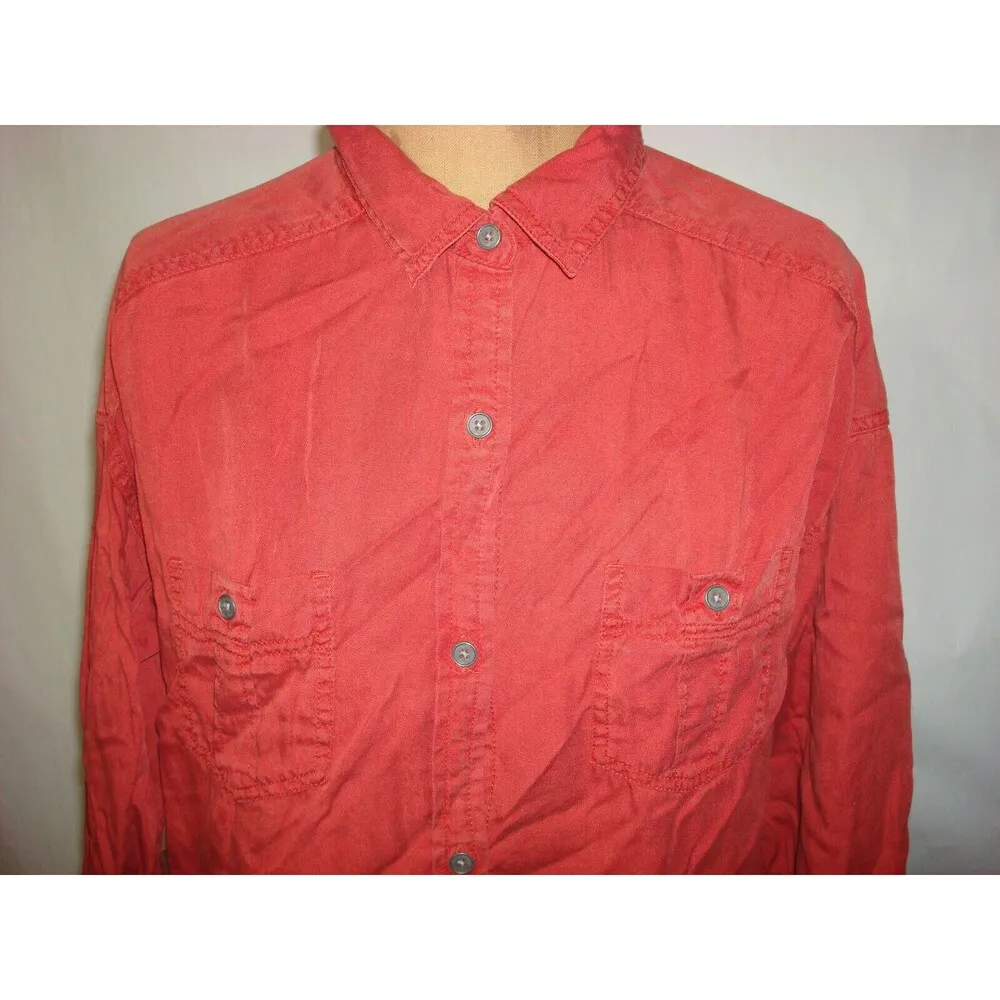 New Prana Womens NWT S Updrift Top Button Pockets LS Patina Red Rust Tencel Logo - Image 4