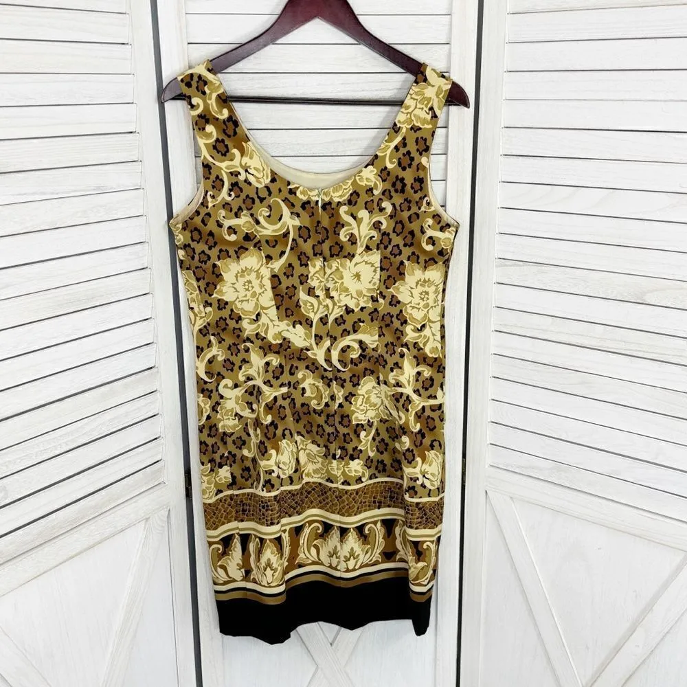 Liaison‎ Paris Floral Leopard Print Sheath Dress Tan Black Size 10 Sleeveless - Image 10