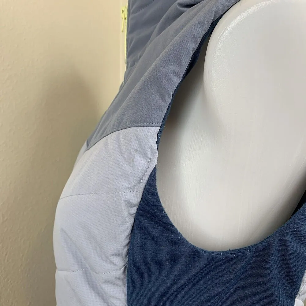 Women’s Sz S Blue Puff Vest Full Yellow Zip Hooded - Image 7