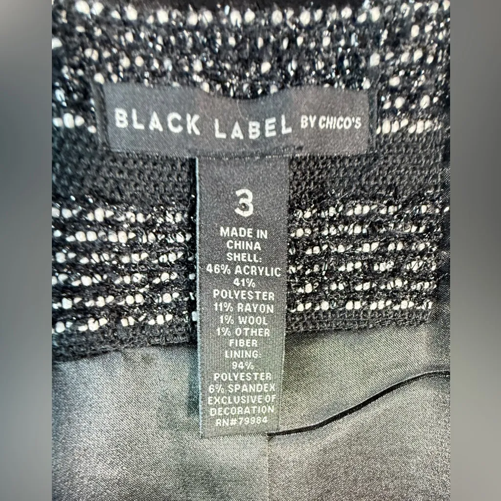 Chico’s Black Label Metallic Jacket Faux Leather Trim Black Size 3 - Image 11