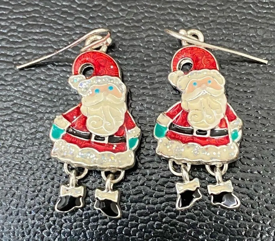 Enameled Santa Holiday Christmas Earrings - Image 7