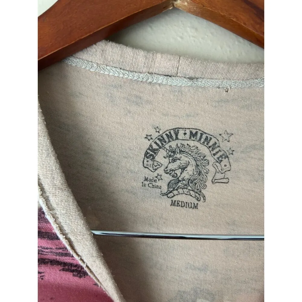 Skinny Minnie Pink Allover Grungy Graphic Long Sleeve Top Size Medium - Image 12