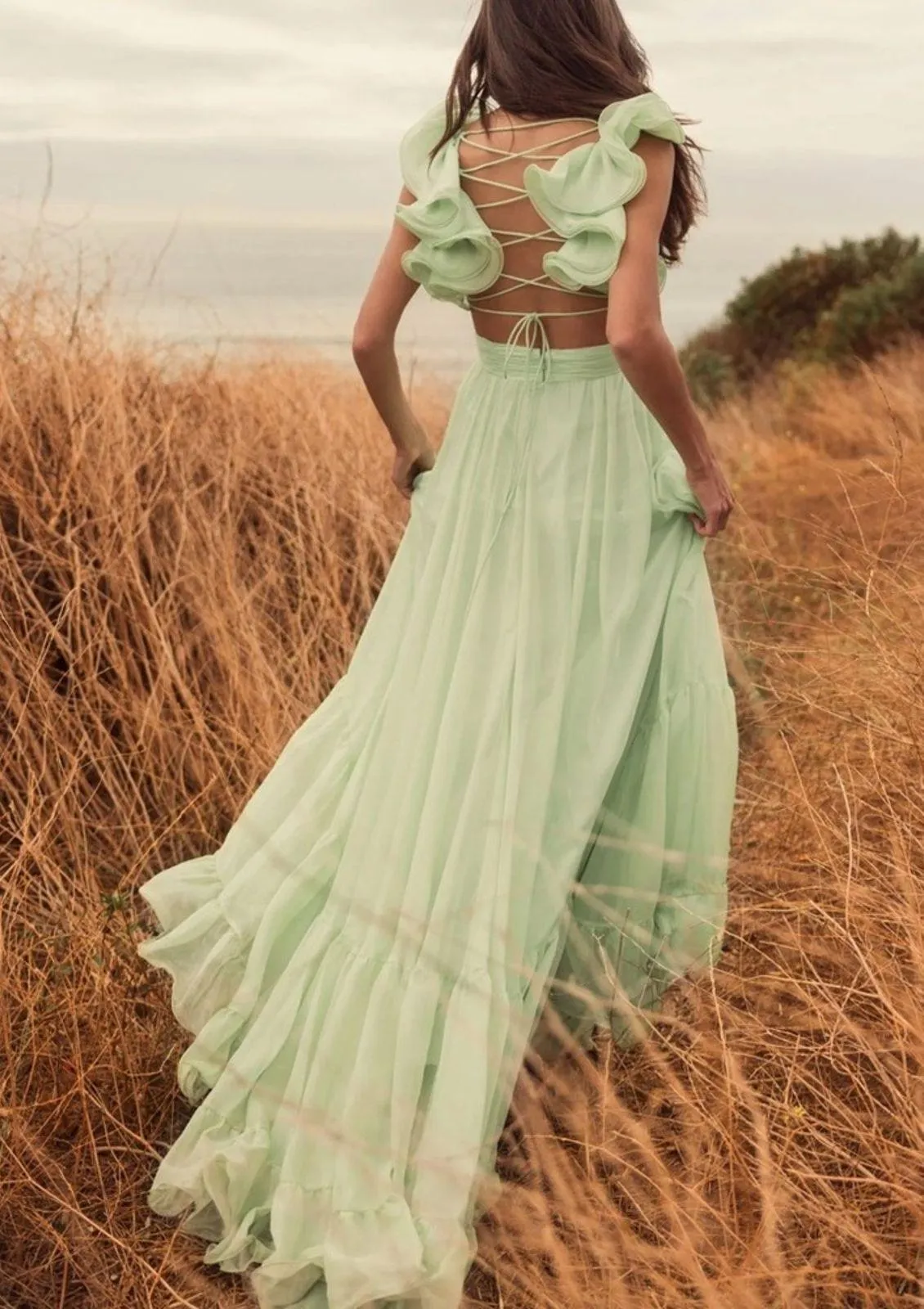 Mac Duggal Ruffle Tiered Cut-Out Chiffon Gown 67911 Mint Women’s Sz 8 - Image 11