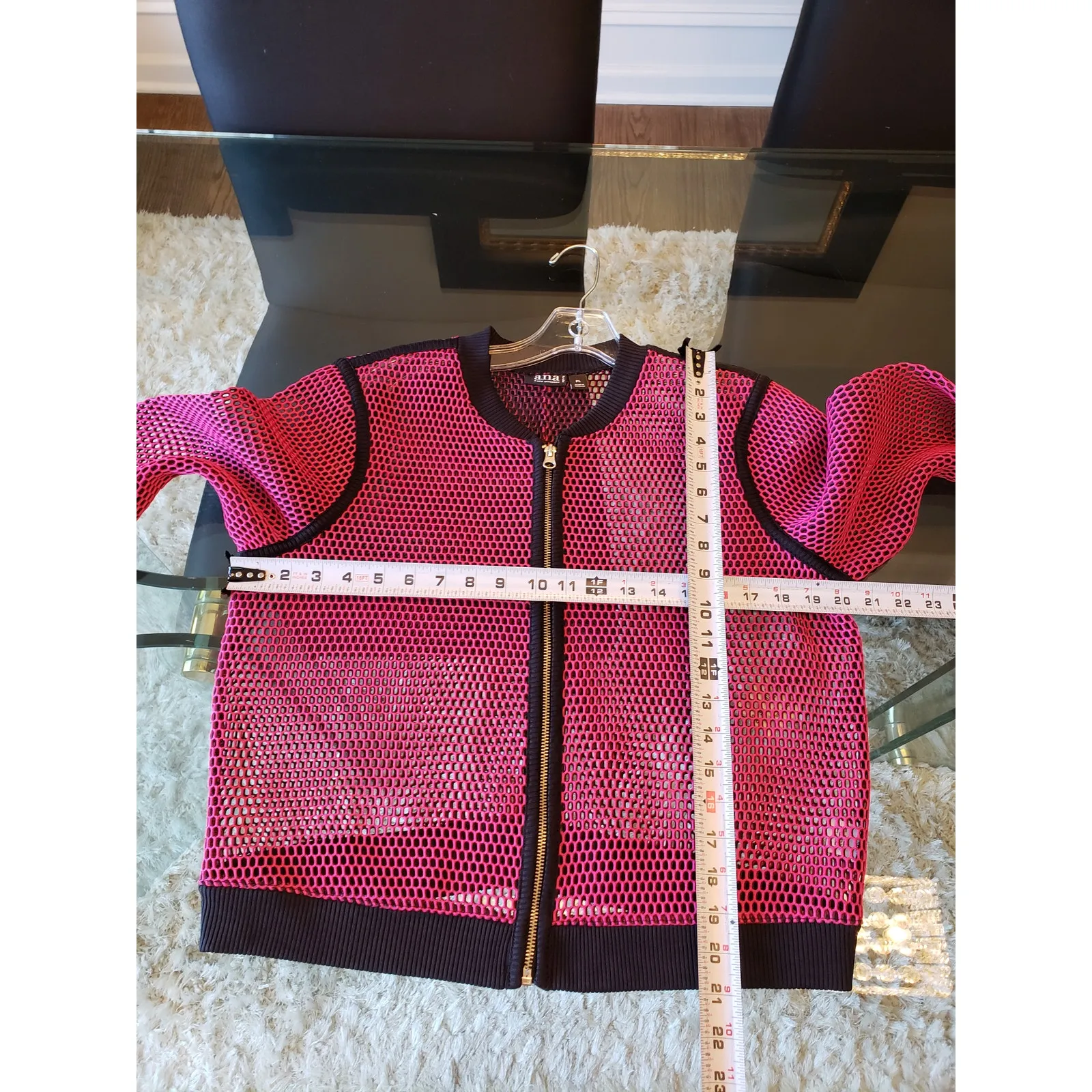 a.n.a Bomber Jacket Womens PL Pink Black Mesh Polyester Long Sleeve Full Zip - Image 8