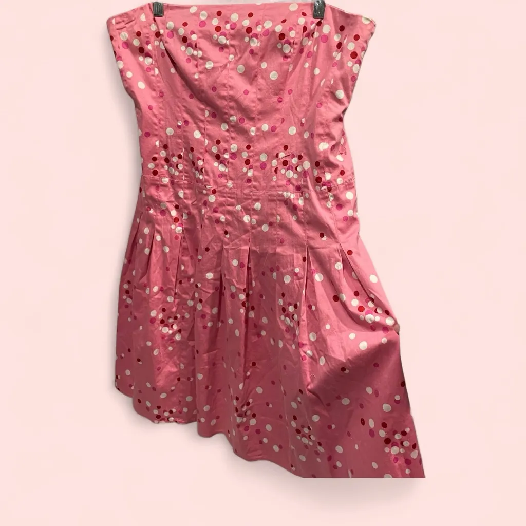 Cute Vintage Y2K Kay Unger bubblegum pop strapless pleated mini dress polka dots Pink Size 14 - Image 2