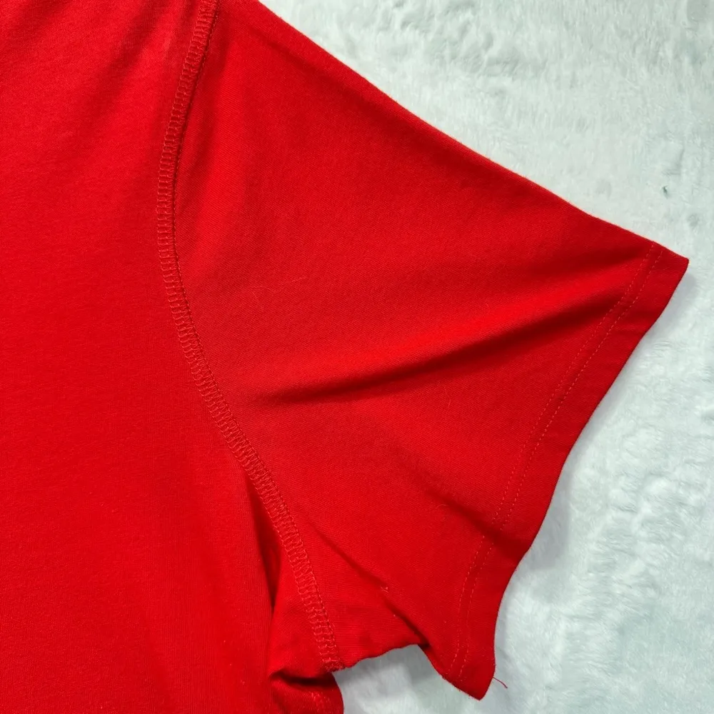 Tommy Hilfiger Red Ringer Tee with Navy & White Logo Star Cap Sleeves Slim Fit - Image 4