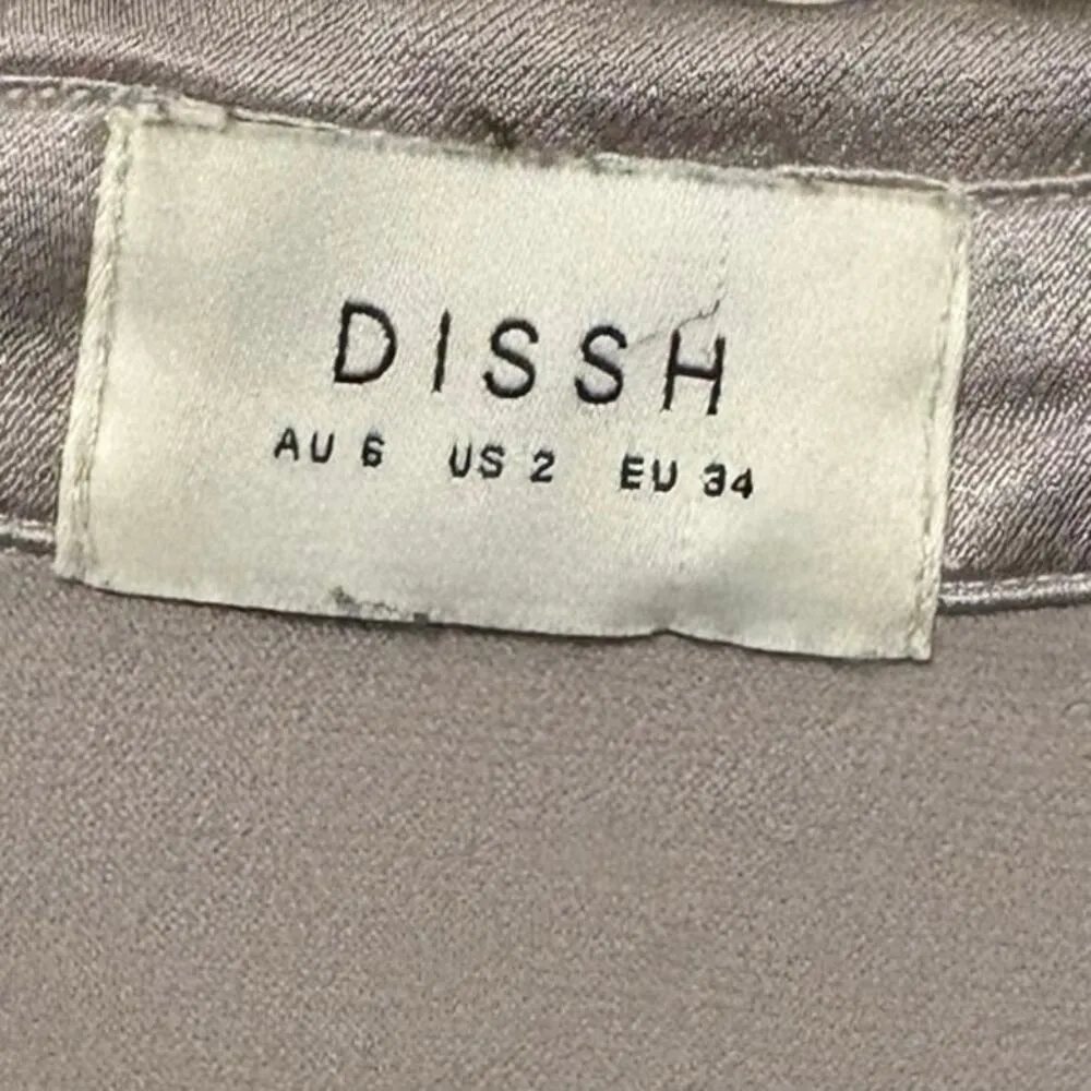 DISSH Simone Pewter Satin Blouse Top Size 2 Silver - Image 4