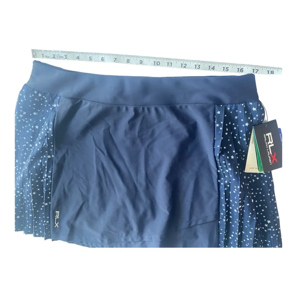 RLX Ralph Lauren Golf Pleated Faux Wrap 17” Skirt Women Size L Navy Summer Stars Blue Size L - Image 6