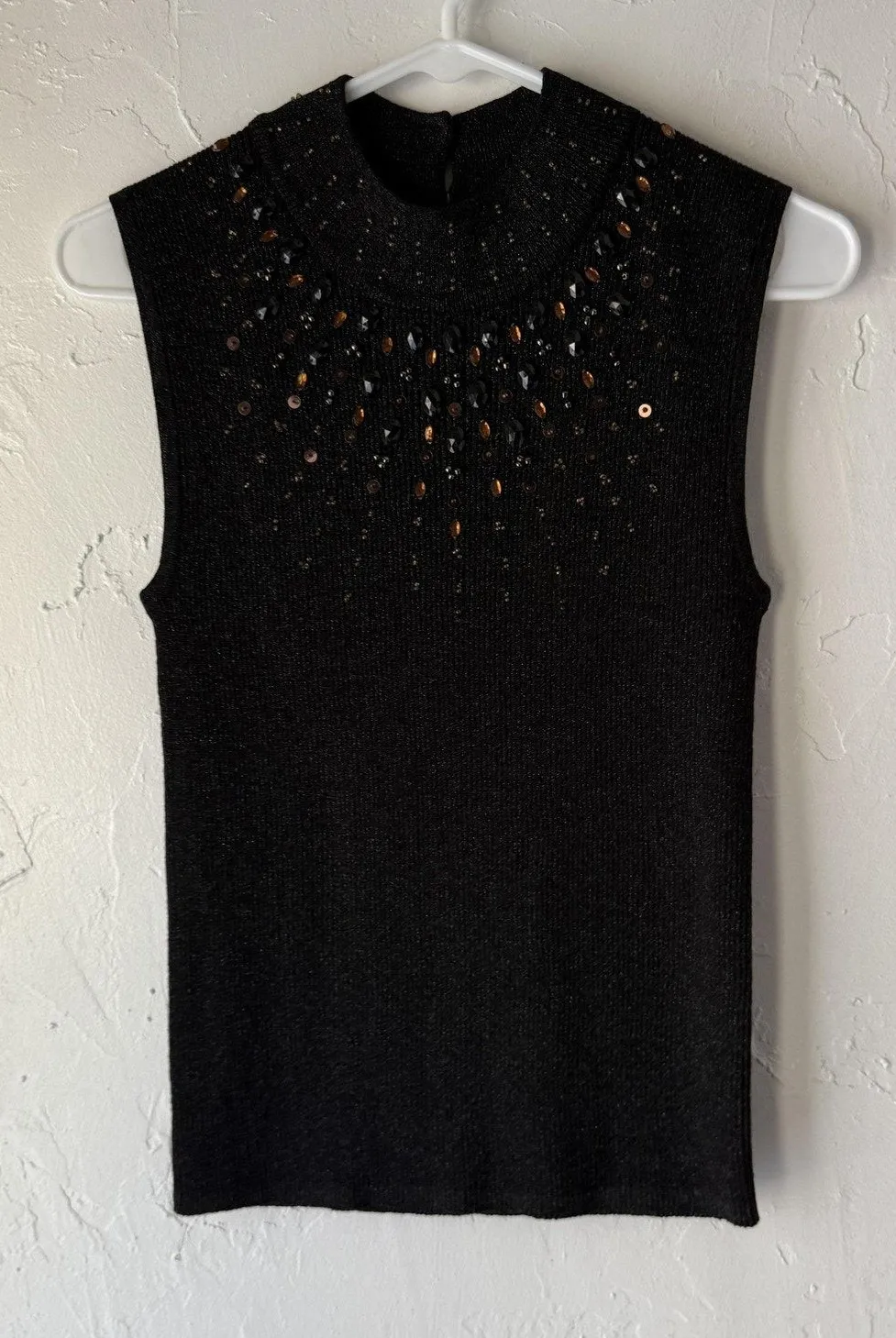 Bestow Wear Y2k Womens Small Beaded Knit Silk Blend Sleeveless Top Pullover Black - Image 1