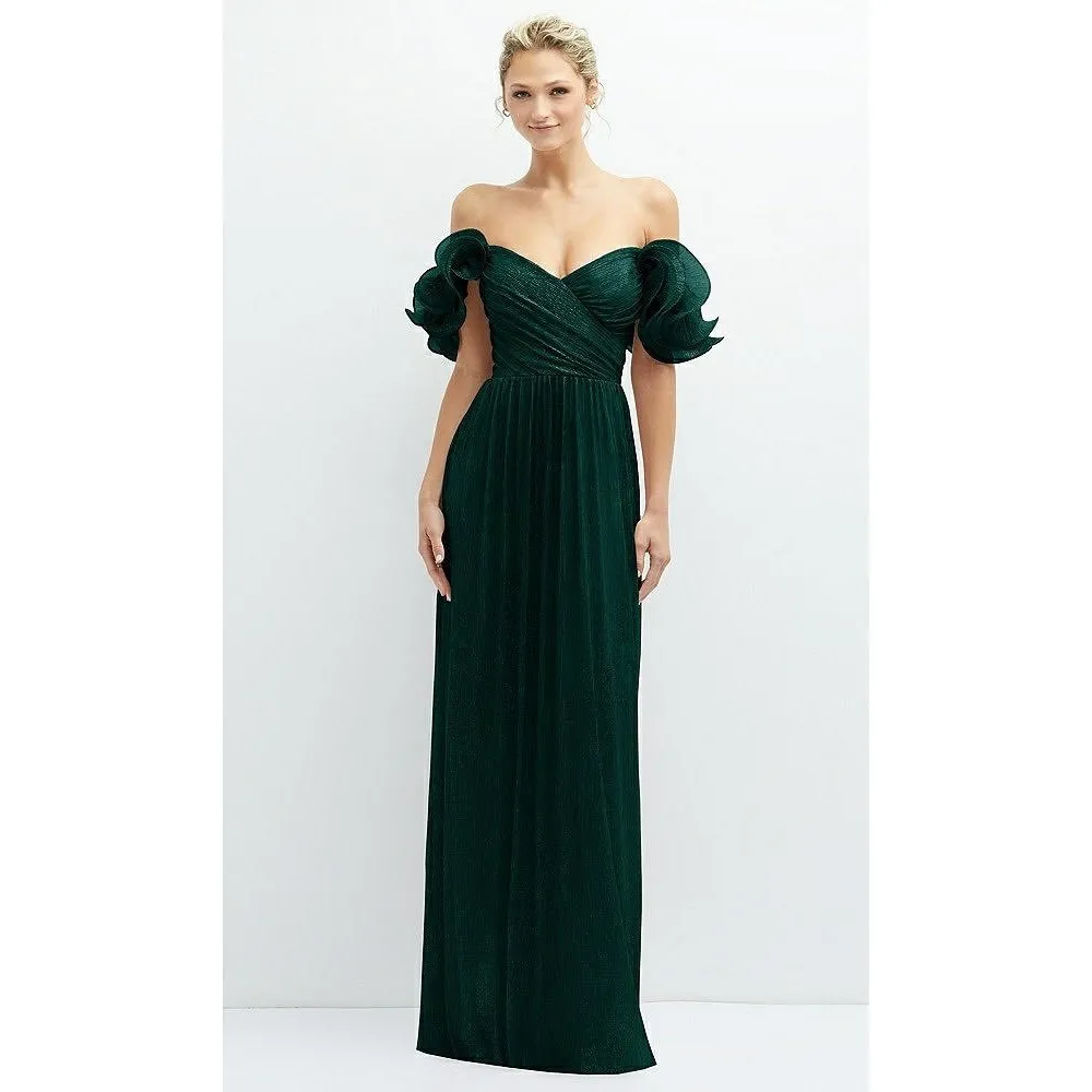 After Six Dramatic Ruffle Edge Convertible Strap Metallic Pleated Maxi Dress - Image 6