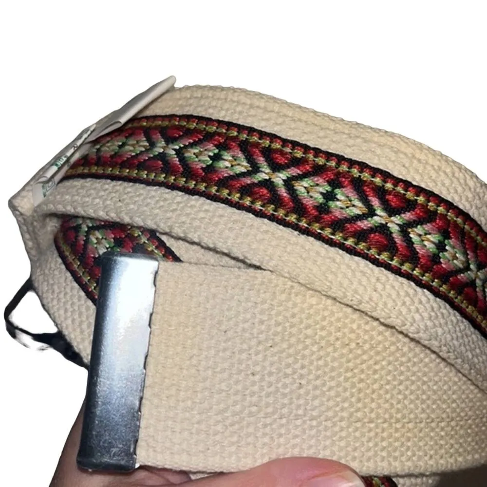 Vintage Fabric Belt Multicolor Embroidered Aztec Tribal Boho Waist Belt Womens - Image 2