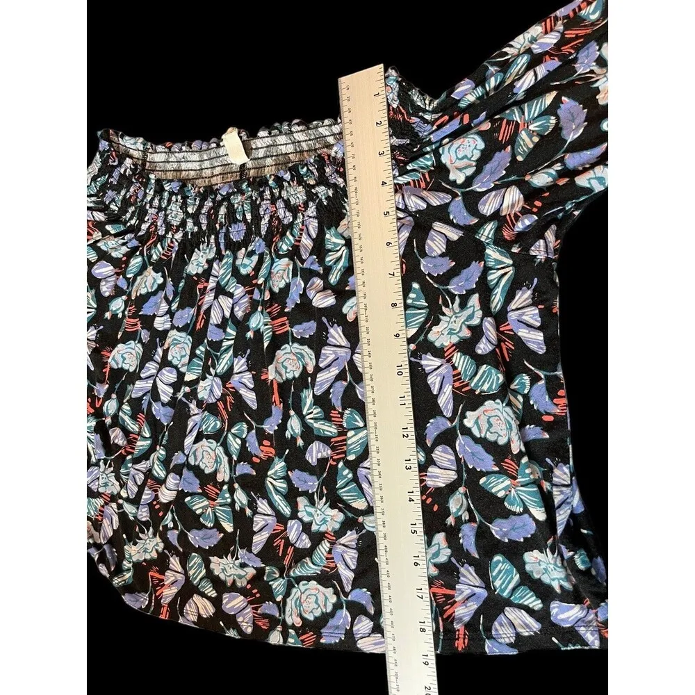 Free People Black Butterfly Novelty Long Sleeve On Or Off Shoulder Top S - Image 4