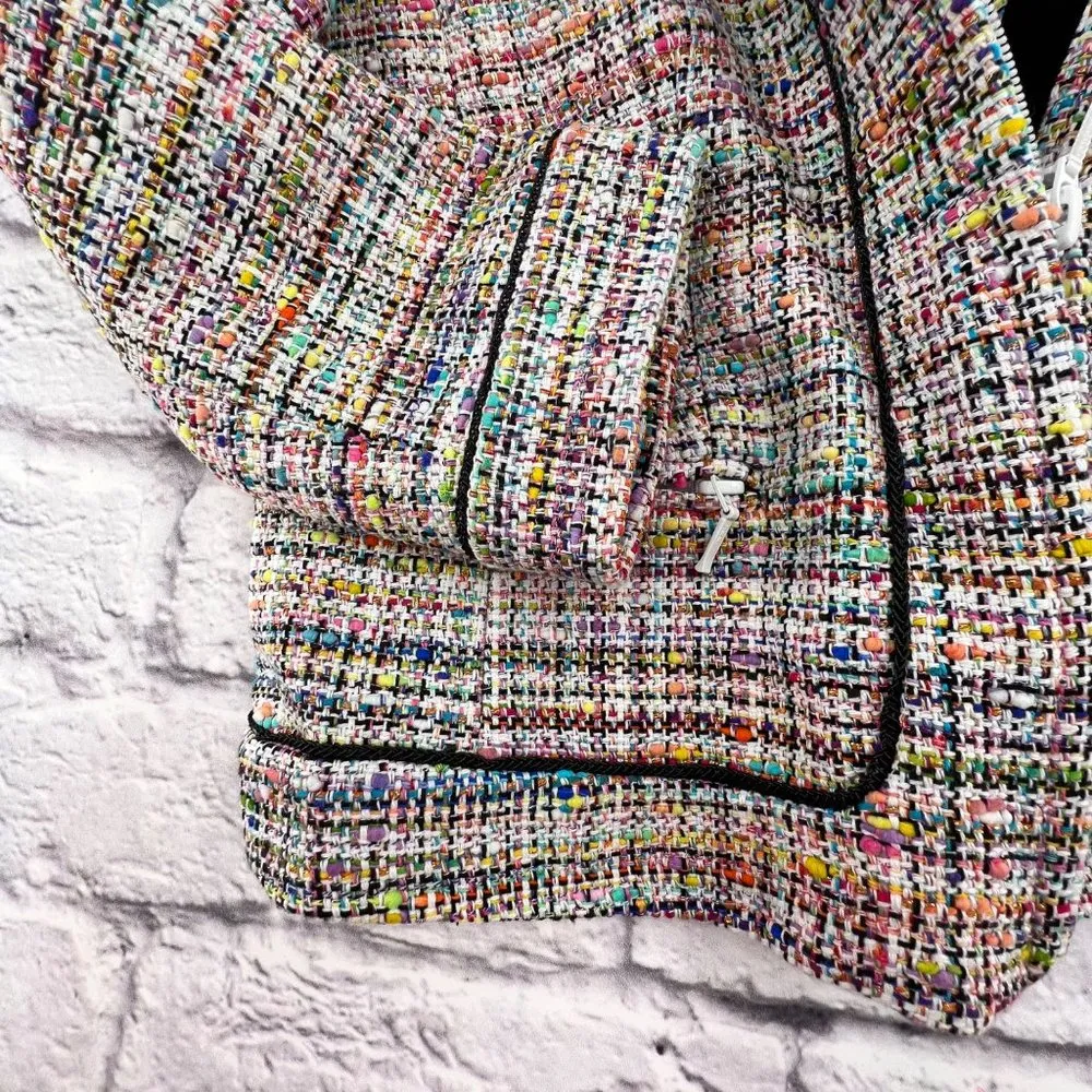 Brooks Brothers Blazer Jacket Women's 4 Multicolor Woven Shoulder Pad Zip Up - Image 10