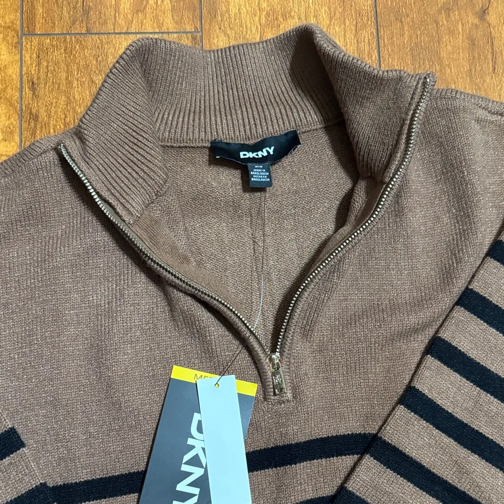 DKNY womenTan and Black Zip-Up Sweater - Image 3
