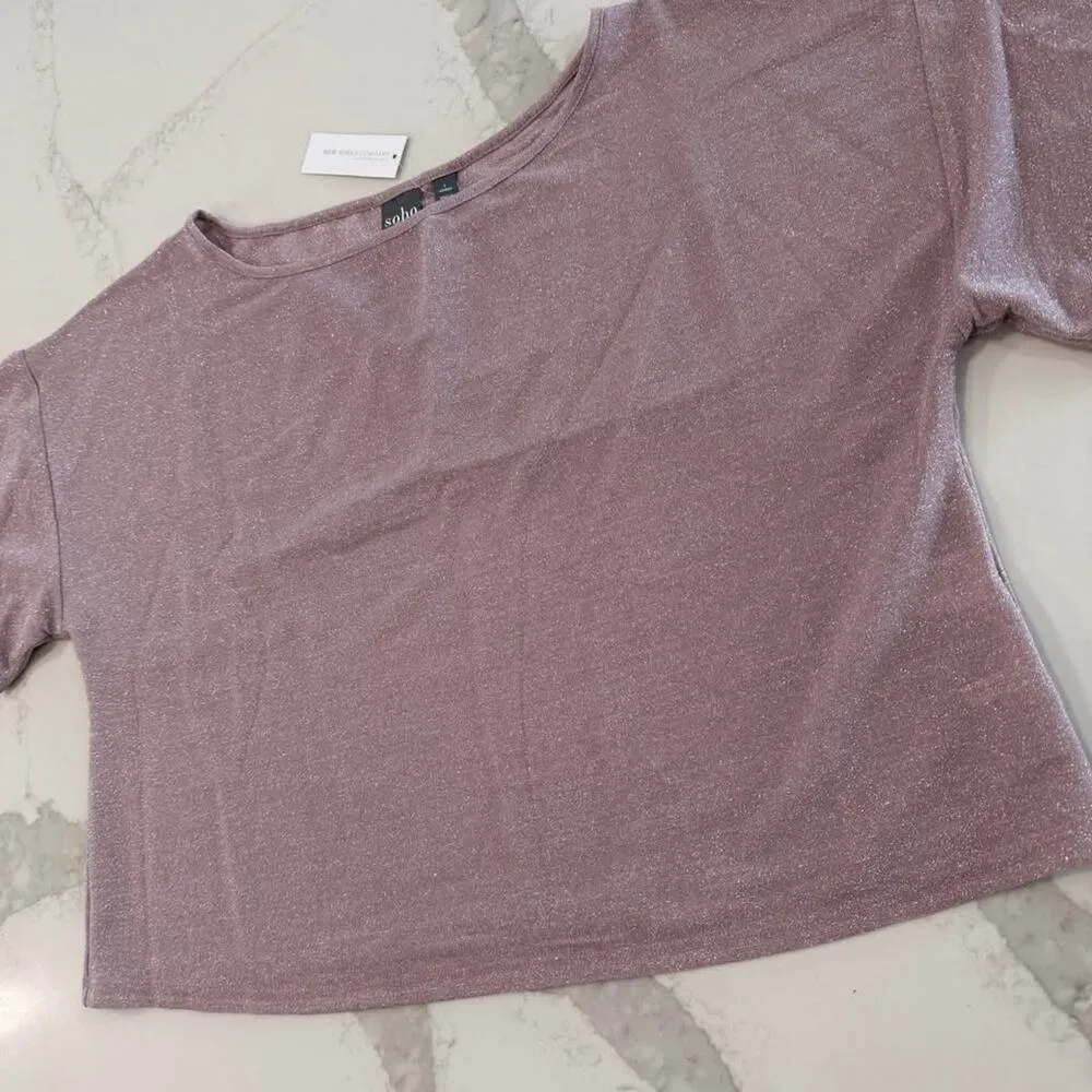 SOHO Street NWT New York & Company Crop Top Women's Large Pink Glittery/Shimmery - Image 2