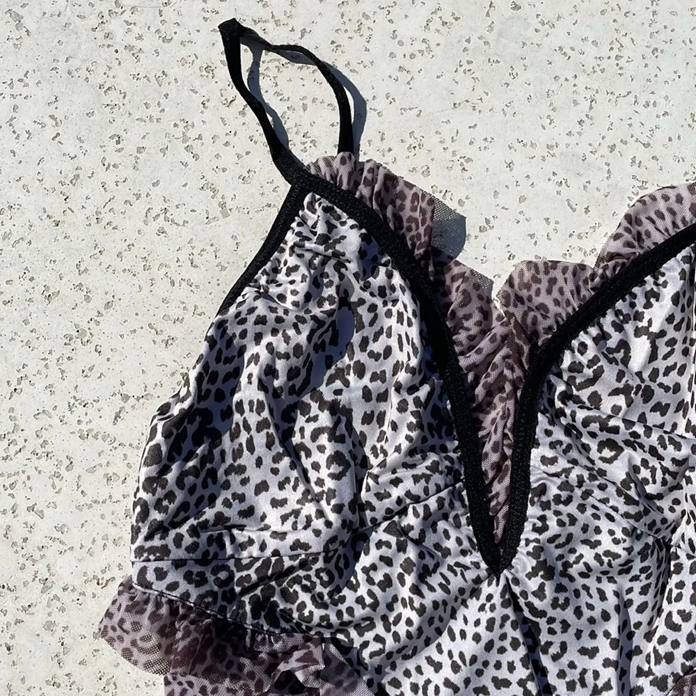 Revolve Gray Leopard Print Ruffled Cutout One Piece Swimsuit - Image 5