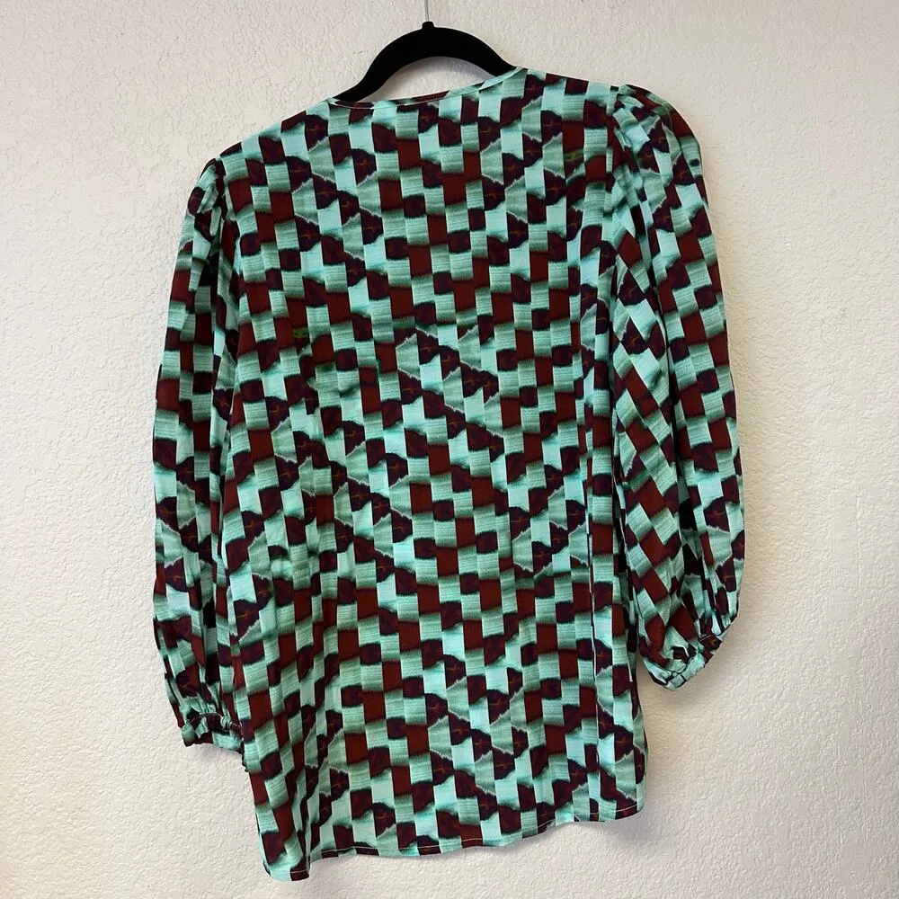 Hunter Bell Subway Tile Finley 3/4 Sleeve Silk Blouse Size Small - Image 3