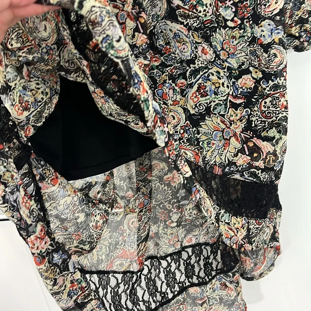 Band of Gypsies Medium Black Floral Square Neck Midi Dress - Image 7