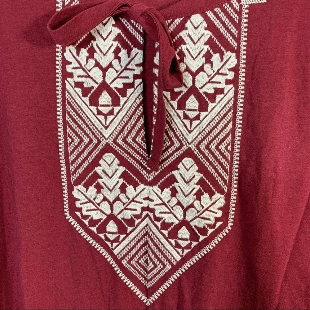 J. Crew | Vintage Embroidered Tie-Neck Top Burgundy Relaxing Bohemian Size XS - Image 4