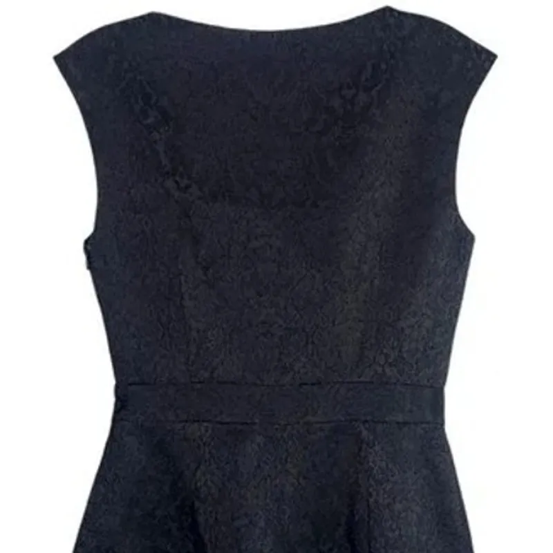 ZARA Sleeveless Embossed Jacquard V Neck Dress Pockets Back Zip up XS Black - Image 7
