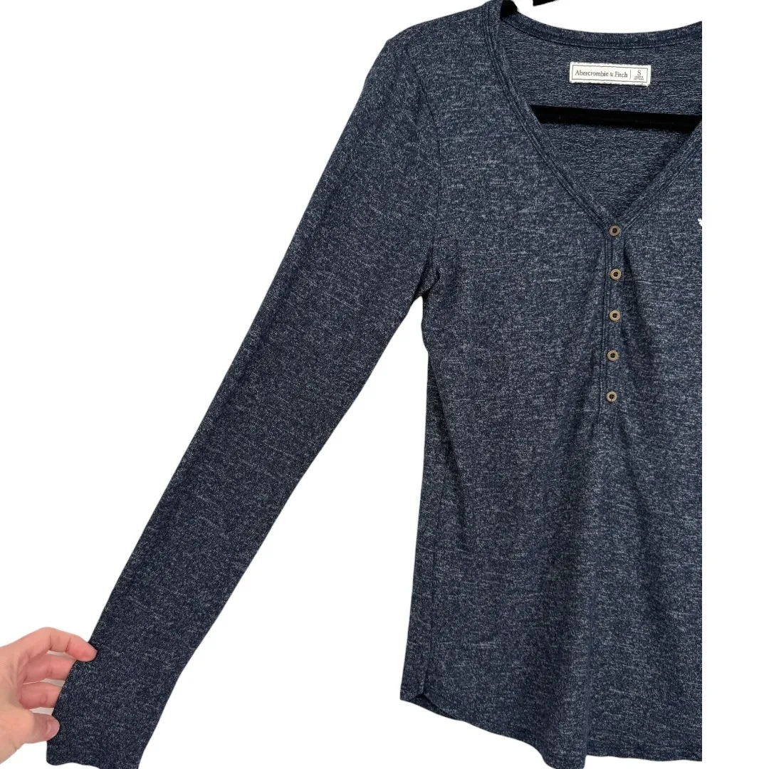 Abercrombie & Fitch Womens Y2K Long Sleeve Henley V Neck Tee Top Blue Size Small - Image 9