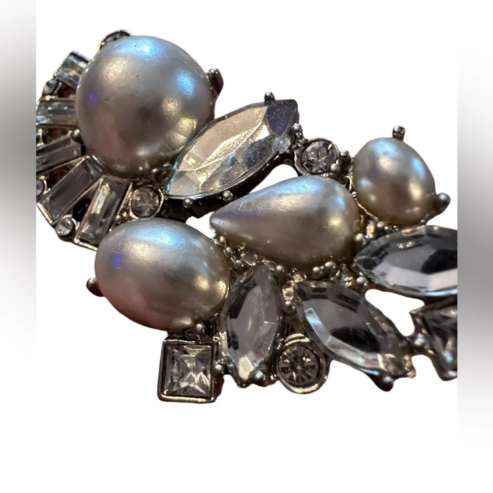 Edgy Pearl and Stone 2 Finger Ring Size 5.5 Silver - Image 5